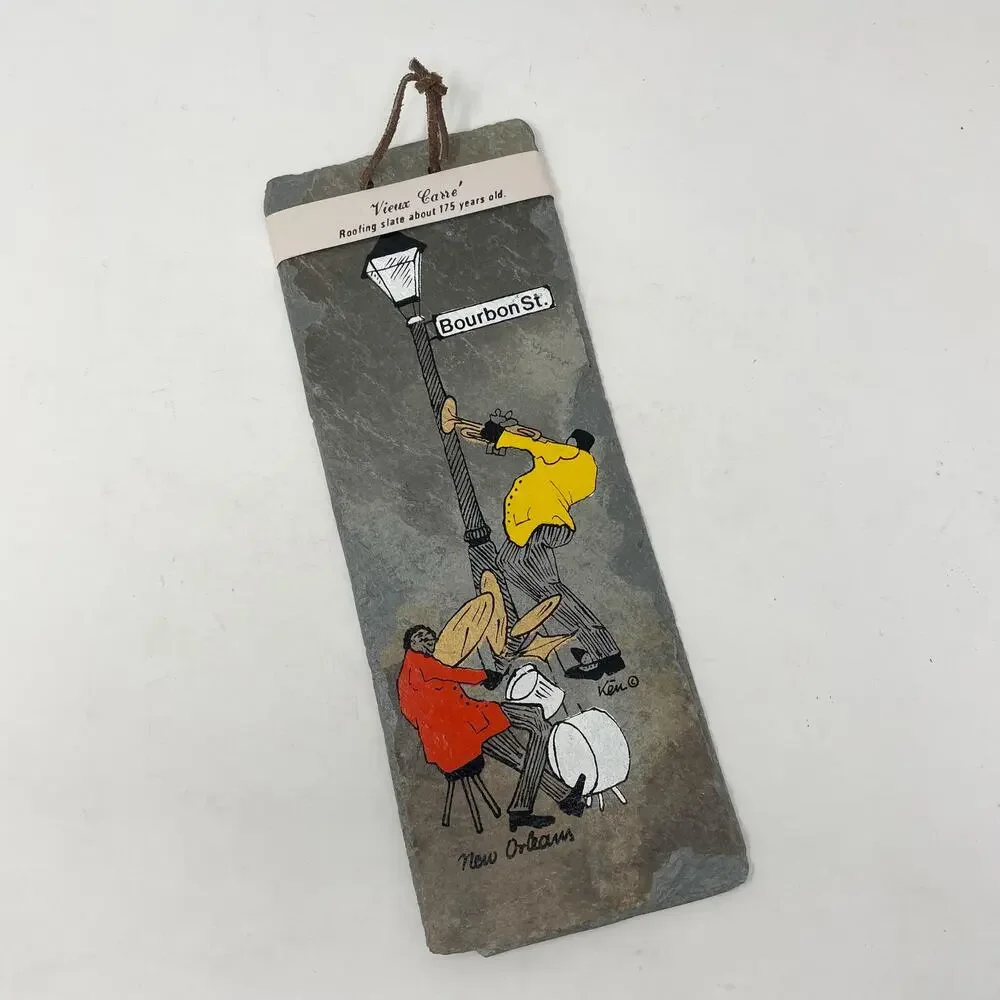 Vieux Carre Hand Painted Antique Roofing Slate New Orleans Bourbon Street Jazz